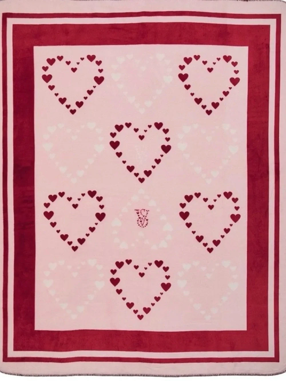 Pink Blanket with Red and White Heart Accents - Picture 2 of 4